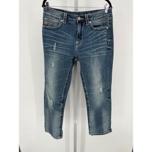 Miss‎ Me Jeans Womens Boyfriend Capri Distressed Embellished Pockets Size 30